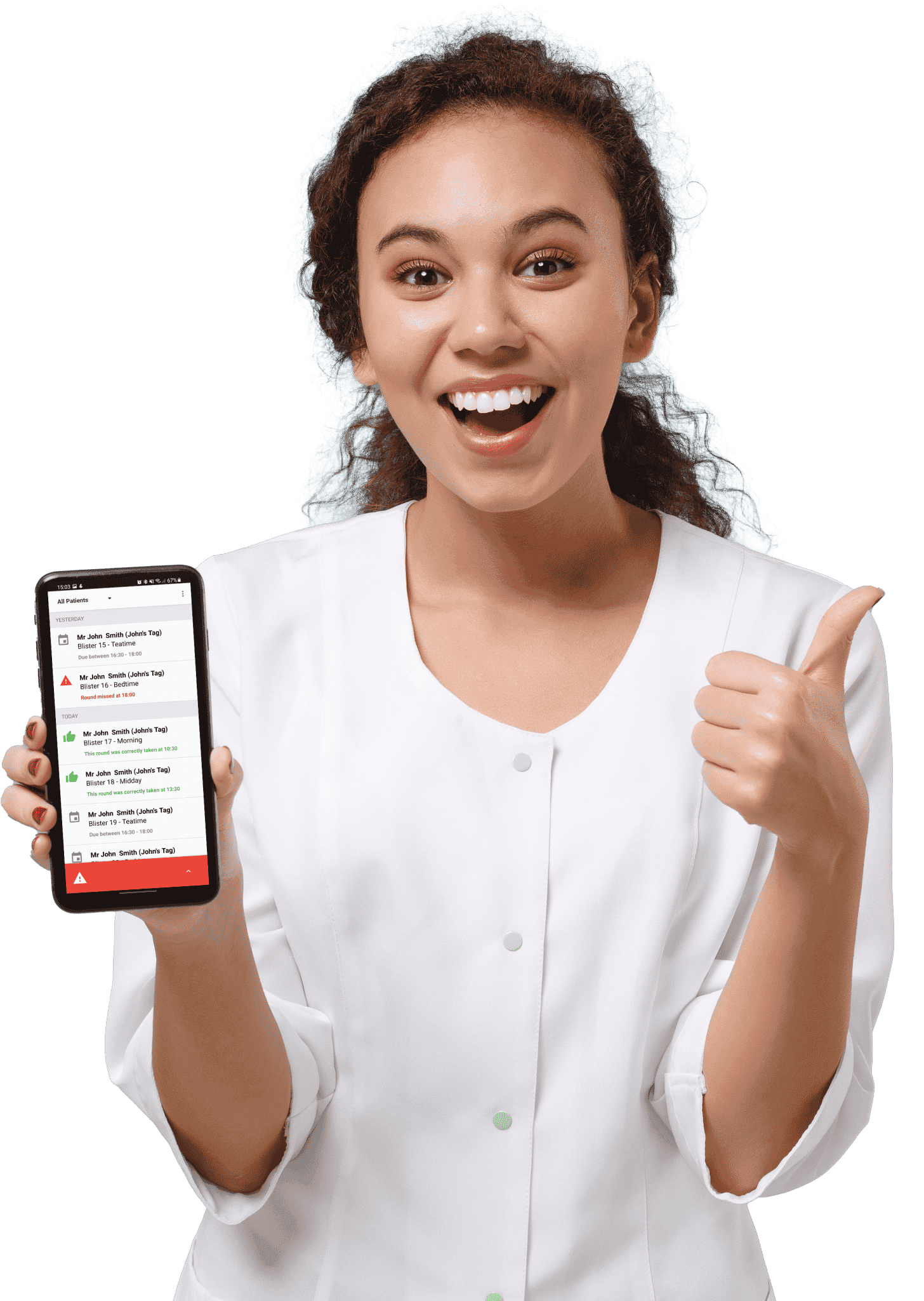 Care professional holding the YOURmeds app